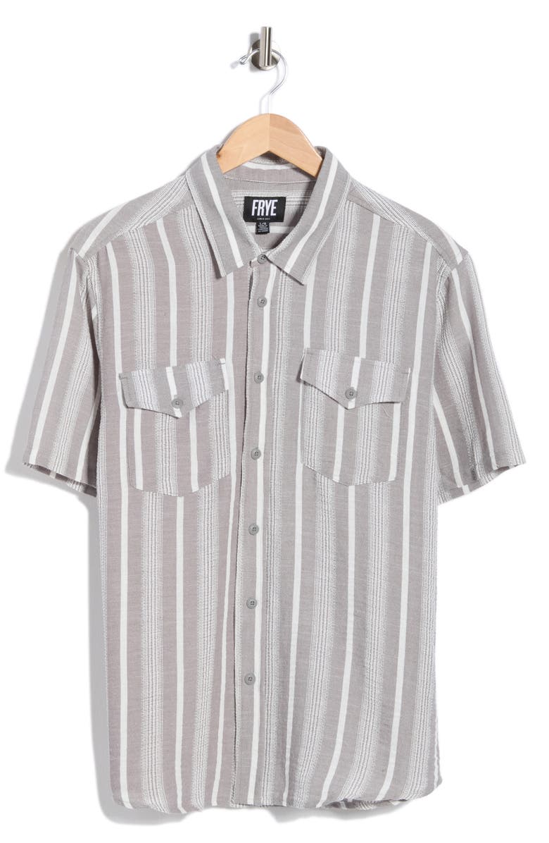 Frye Stripe Short Sleeve Button-Up Shirt, Main, color, Med Grey