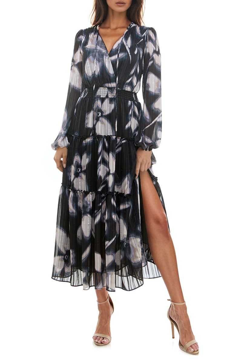 Multicolor Floral Short Sleeve Tiered Midi Dress