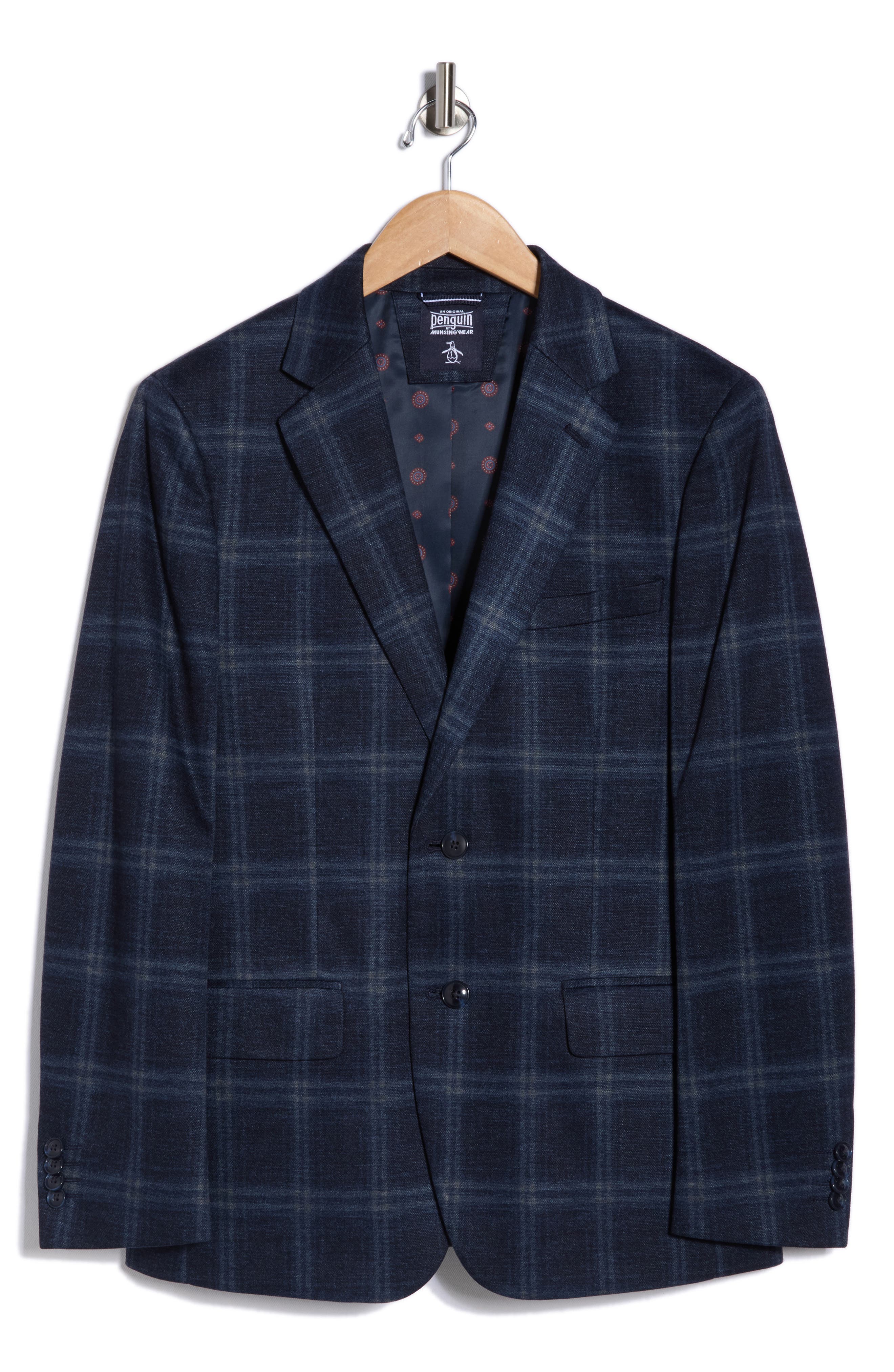 Original Penguin Blue Plaid Notch Lapel Sport Coat