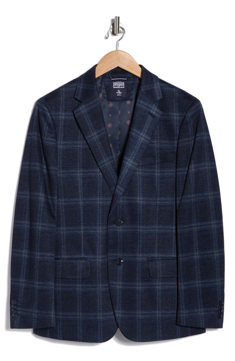 Original Penguin Blue Plaid Notch Lapel Sport Coat, Main, color, Blue