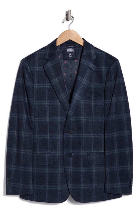 Blue Plaid Notch Lapel Sport Coat (Short, Regular & Long)