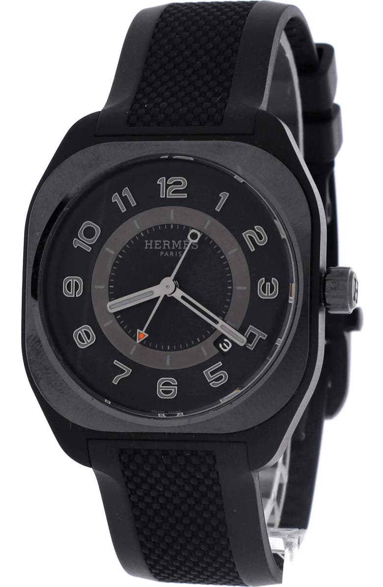 Pre-Owned Hermes H08 Automatic Watch Titanium and Rubber 39, Alternate, color, Black