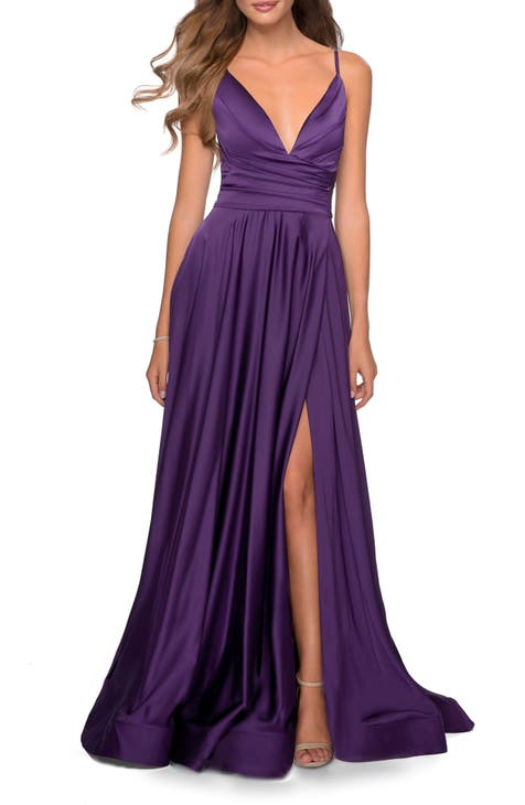 Long purple evening gown best sale