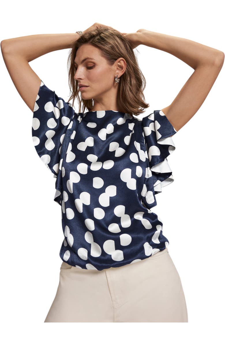 MINT VELVET Spot Draped Top, Alternate, color, Navy