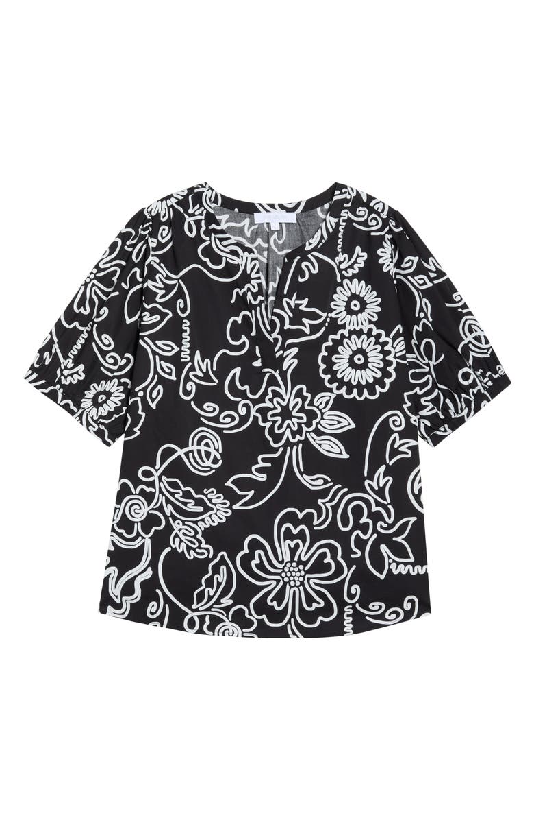 SUGARLIPS Haylie Floral Split Neck Cotton Top, Alternate, color, Black-White-Muli