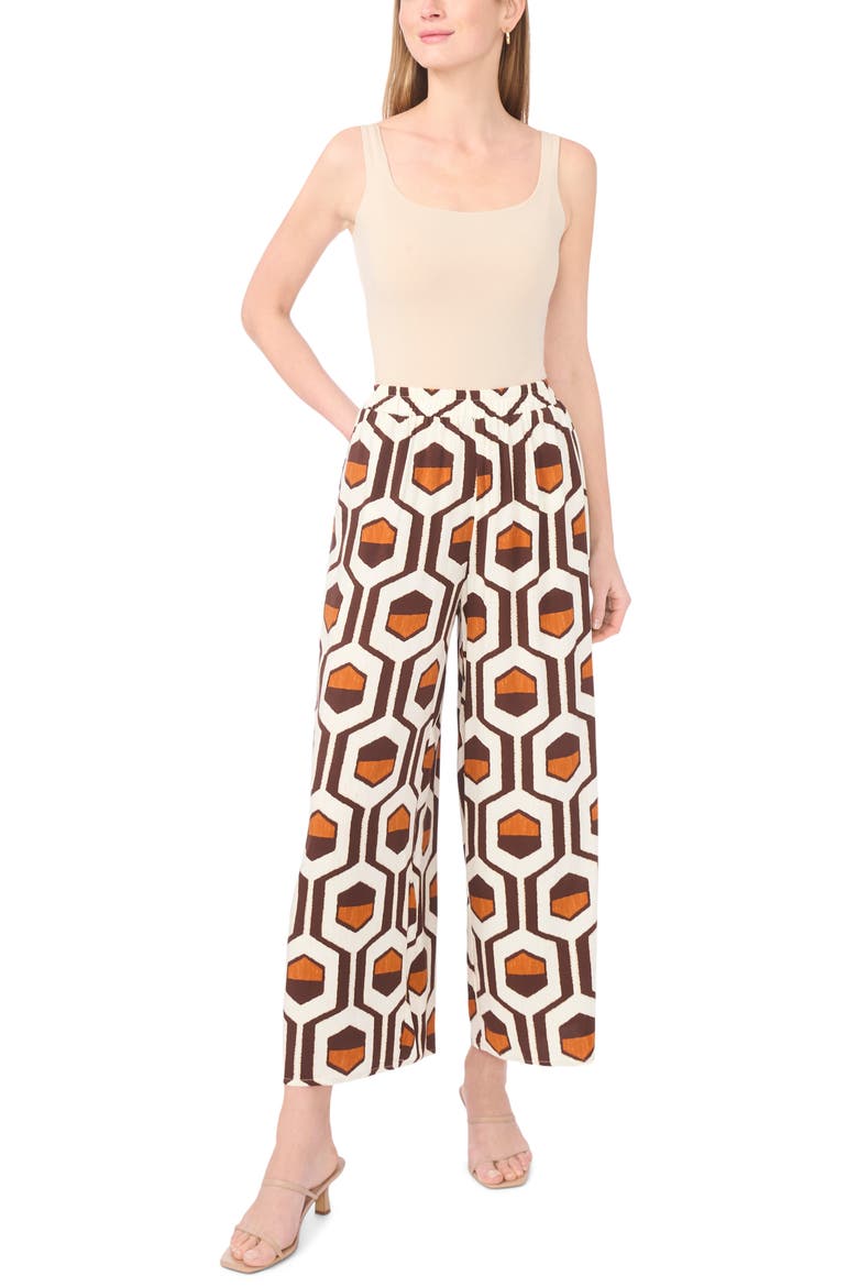 Geo Print Wide Leg Pants, Alternate, color, CHICORY COFFE