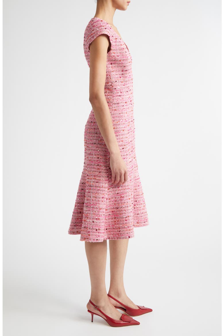 Provence Cap Sleeve Tweed Dress, Alternate, color, PEONY / DEEP CORAL MULTI