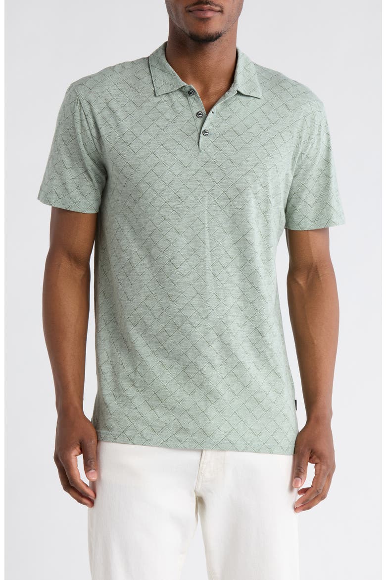 Geo Print Slubbed Cotton Polo, Main, color, GREEN PRINT
