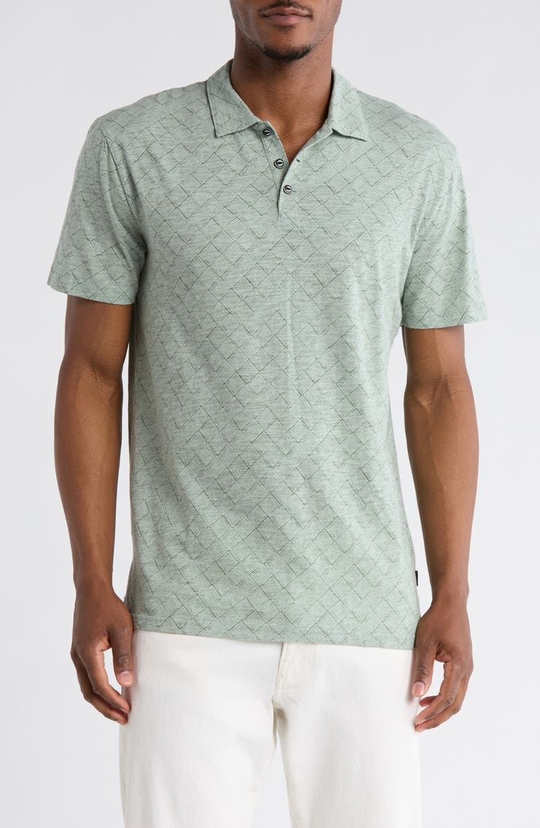 Lucky Brand Geo Print Slubbed Cotton Polo, Main, color, Green Print