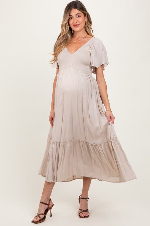 Smocked Flutter Sleeve Midi Dress