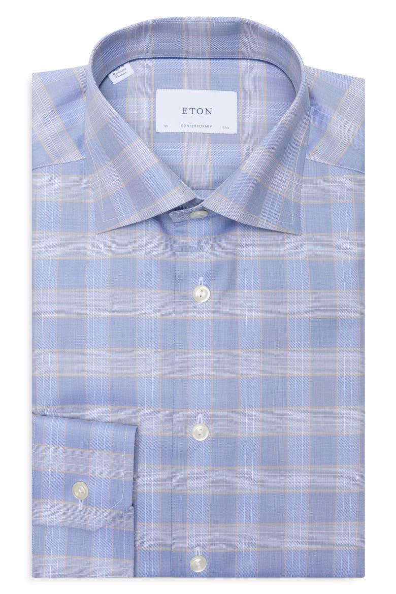 Contemporary Fit Check Cotton Twill Dress Shirt, Alternate, color, MEDIUM BLUE