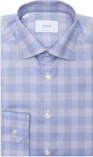 Eton Contemporary Fit Check Cotton Twill Dress Shirt