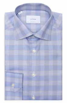 Eton Contemporary Fit Check Cotton Twill Dress Shirt