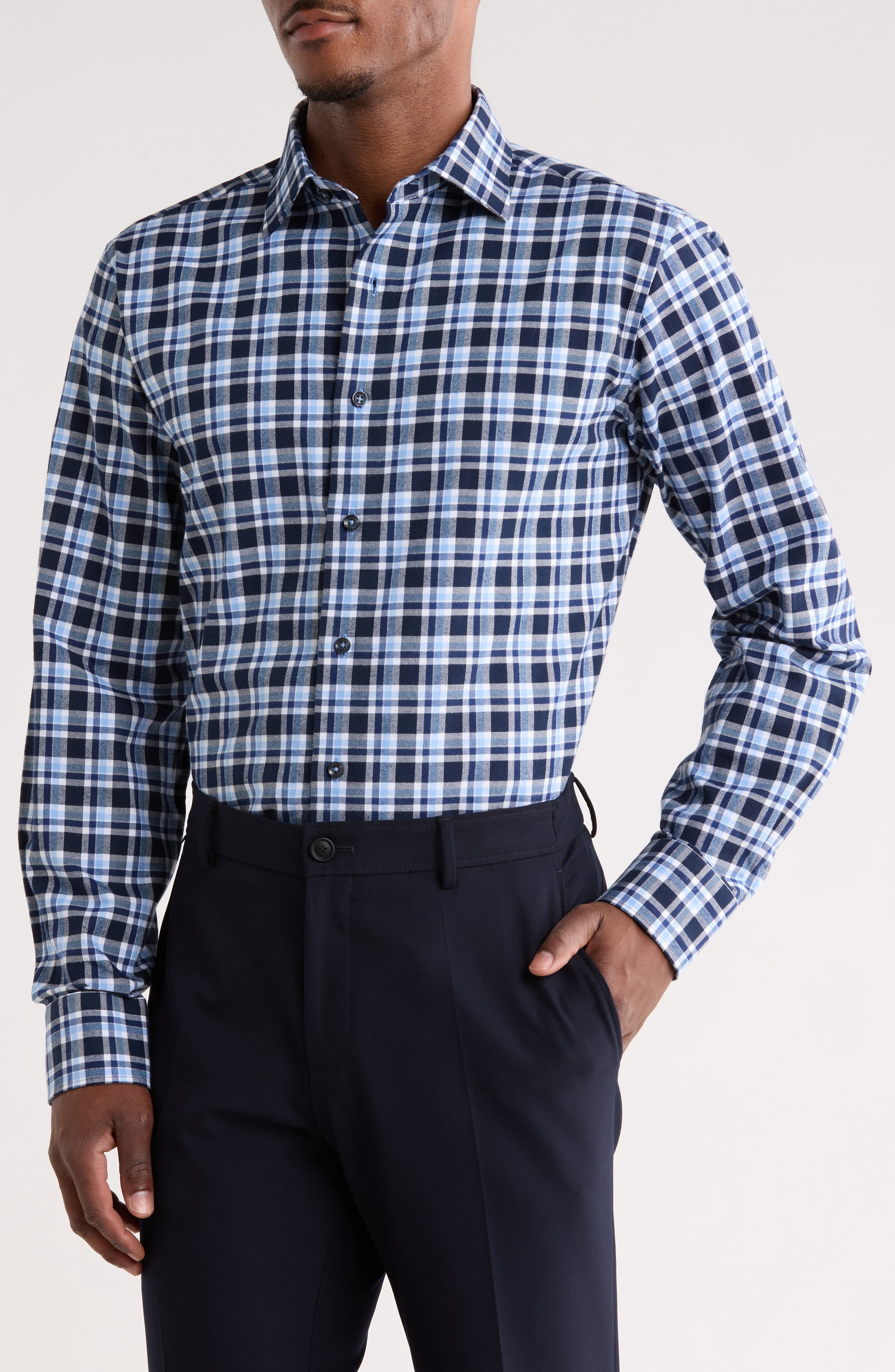 Lorenzo Uomo Trim Fit Plaid Flannel Dress Shirt