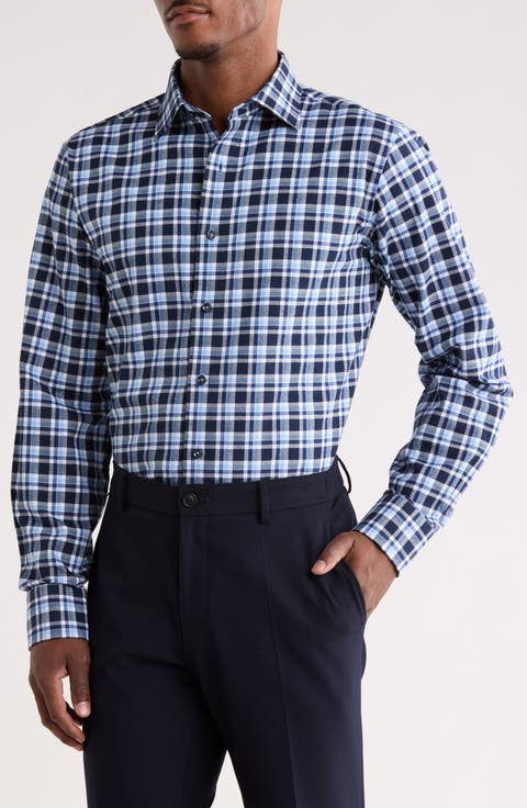 Trim Fit Plaid Flannel Dress Shirt (Regular & Big)