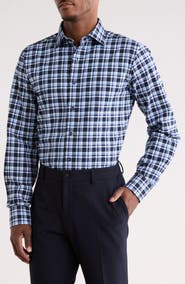 Lorenzo Uomo Trim Fit Plaid Flannel Dress Shirt