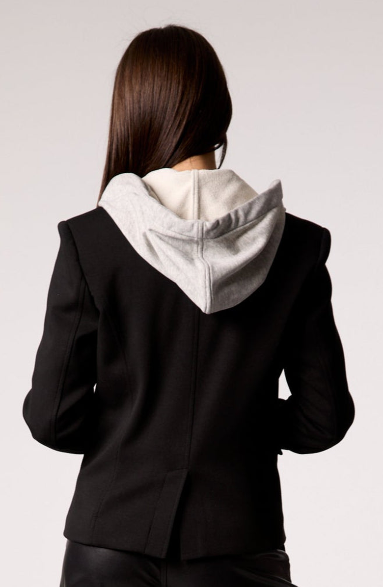 BLUE REVIVAL Helen Double-Breasted Blazer with Removable Hoodie Insert, Alternate, color, Black