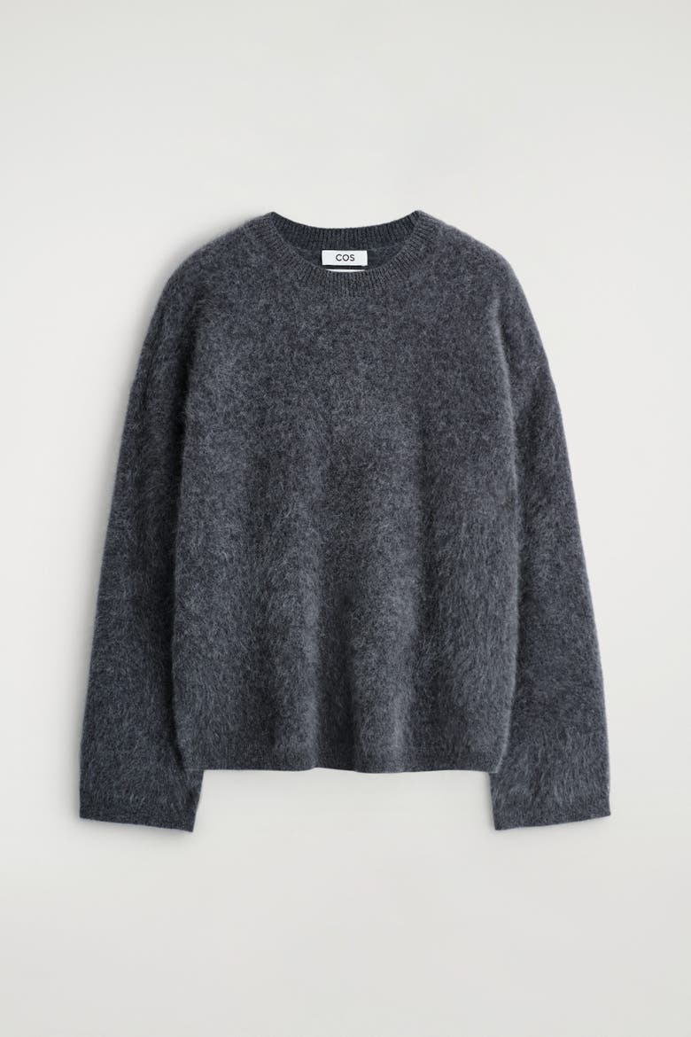 Brushed-cashmere Crew-neck Jumper, Alternate, color, DARK GRAY