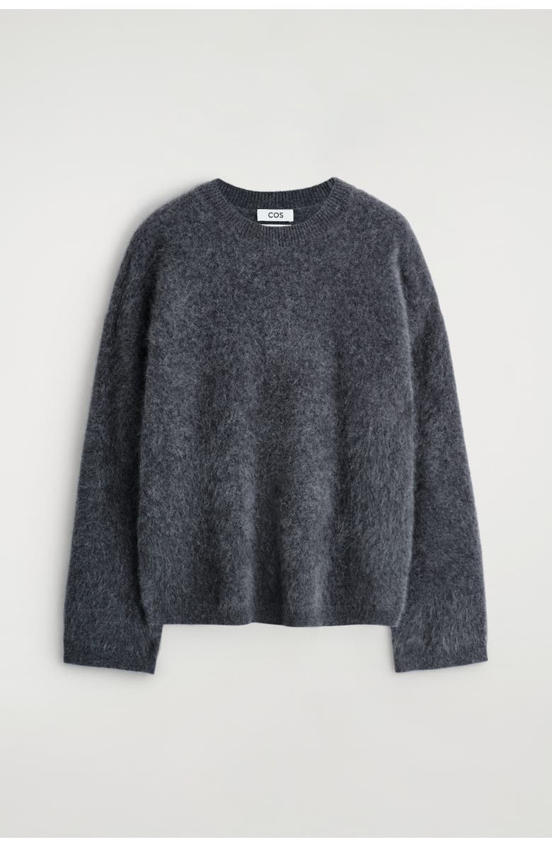 COS Brushed-cashmere Crew-neck Jumper, Alternate, color, Dark Gray