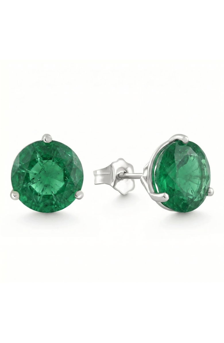 Bliss Diamond 5Ct Round Emerald Studs 9mm Women's 14k Earring 3 Prong Martini Lab Grown, Alternate, color, White Gold