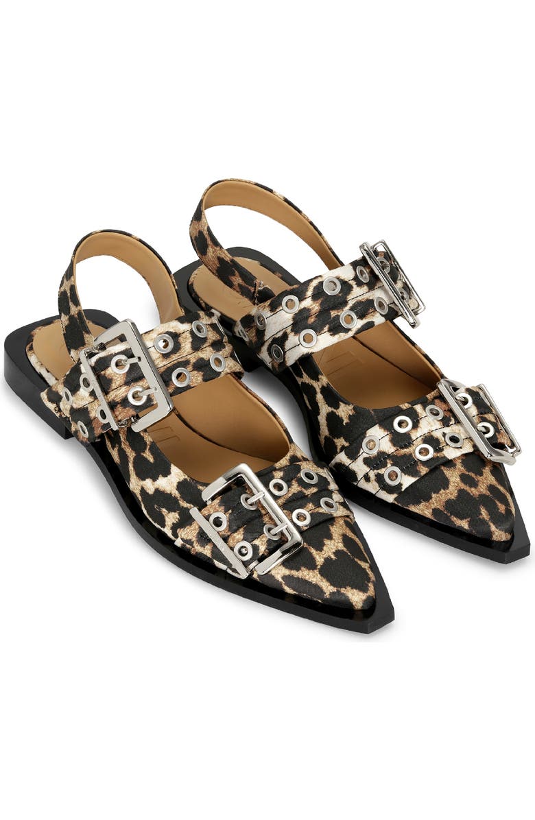 Ganni Slingback Pointed Toe Flat, Main, color, Leopard