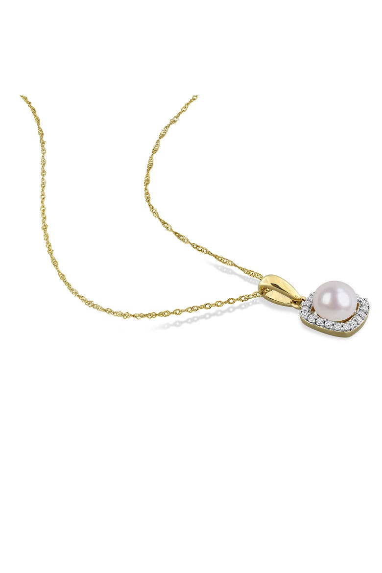 Cultured Pearl & Lab-Grown Diamond Halo Necklace 10k, Alternate, color, Pearl