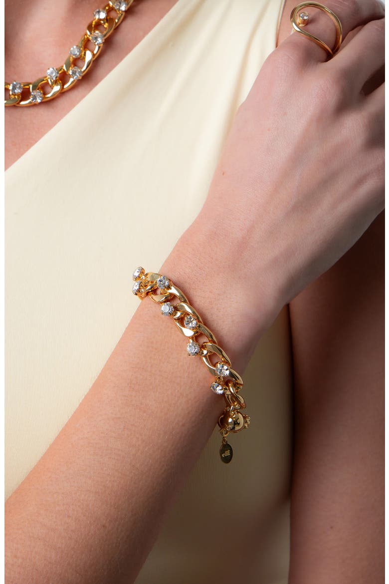 Galaxy Cubic Zirconia Curb Chain Bracelet, Alternate, color, GOLD