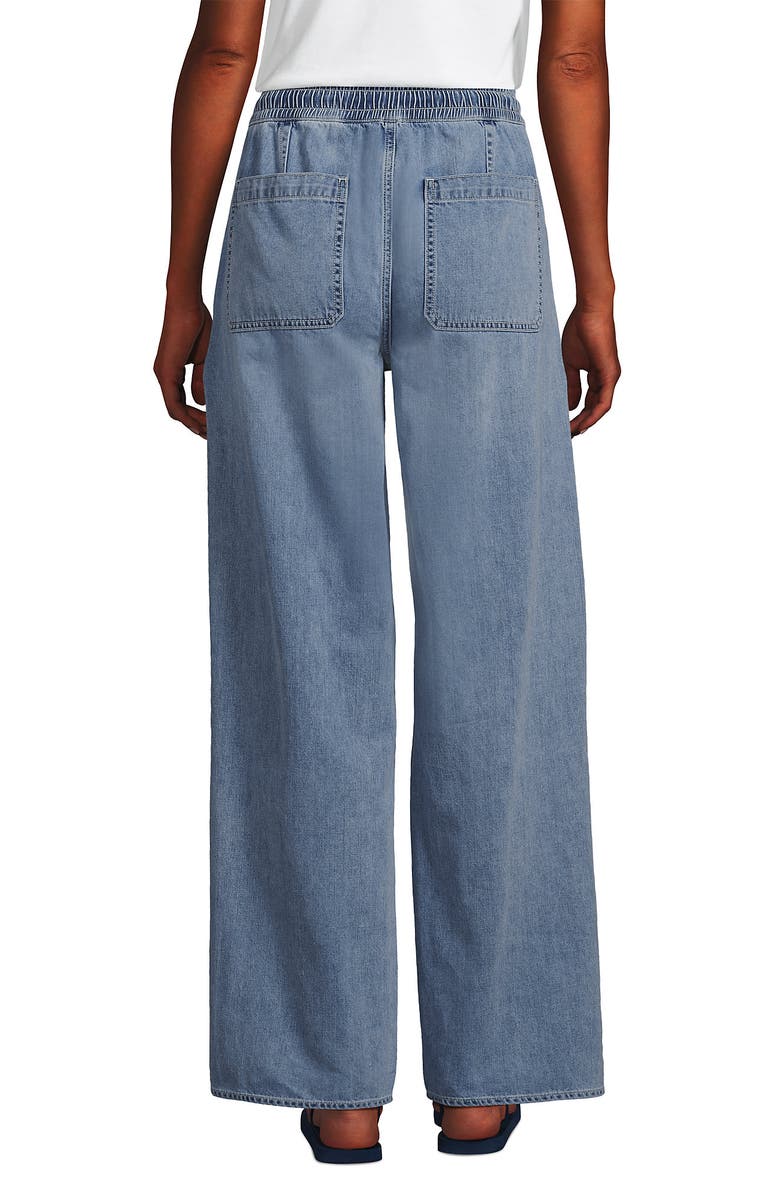 Lands' End Lightweight Denim High Rise Relaxed Straight Pull On Pocket Jeans, Alternate, color, Lake Blue Wash