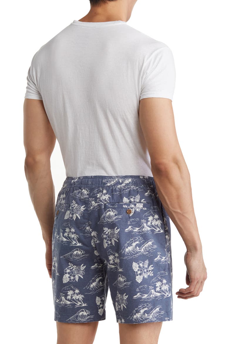 PureTec Cool Stretch Linen Blend Shorts, Alternate, color, VINTAGE INDIGO TROPICAL WAVES