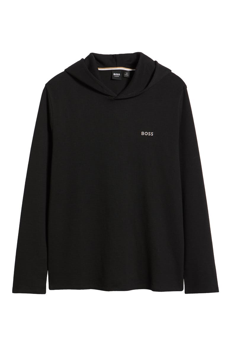 Waffle Pullover Hoodie, Main, color, BLACK