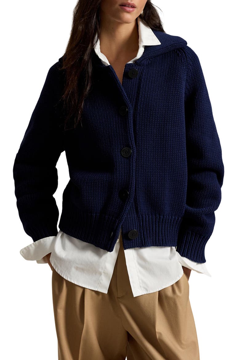 Cotton Blend Cardigan, Main, color, CRUISE NAVY