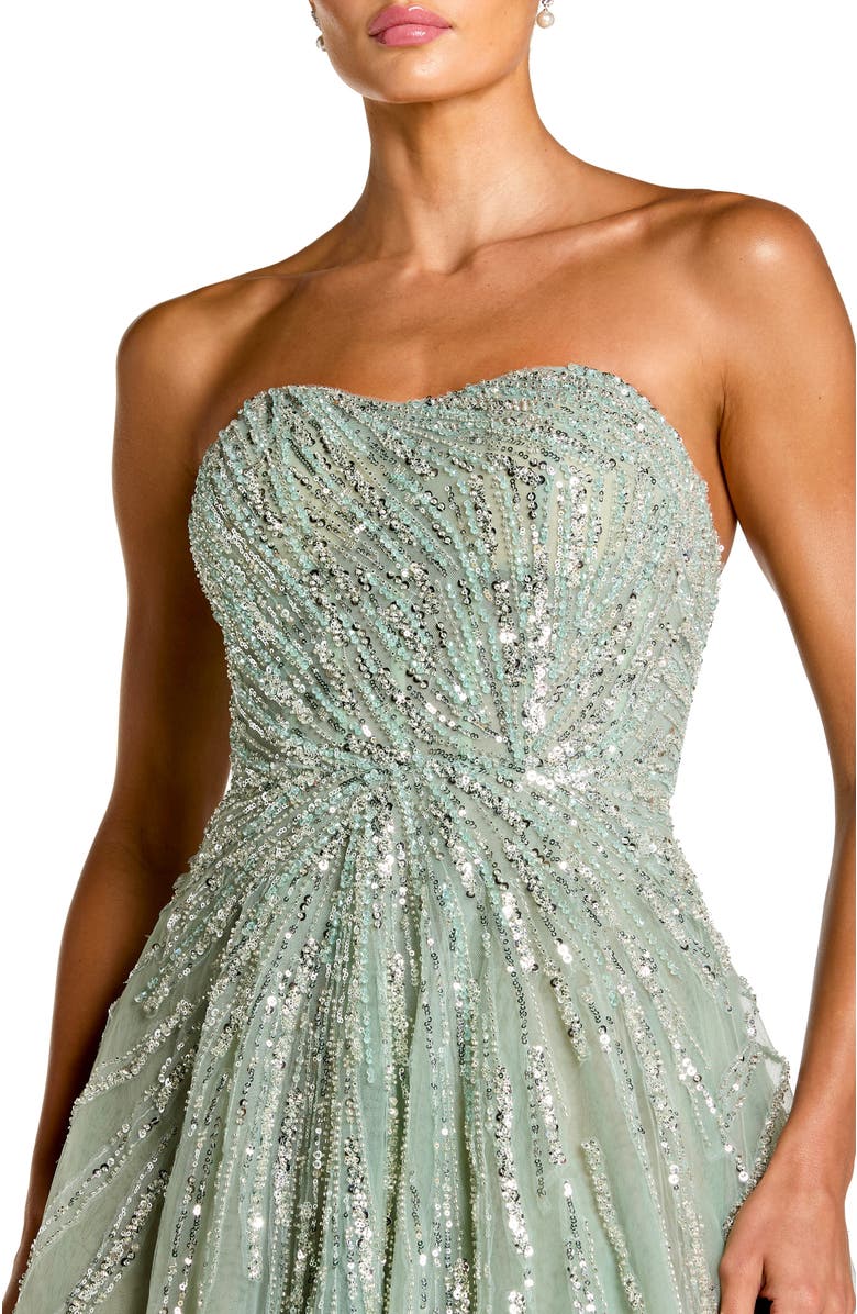 Mac Duggal Mesh Sequin Strapless Sweetheart Neck Ballgown, Alternate, color, Seafoam