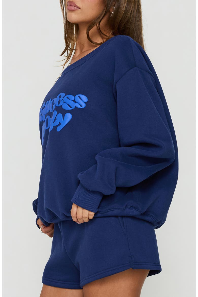 Aaleah Graphic Off the Shoulder Sweatshirt, Alternate, color, NAVY