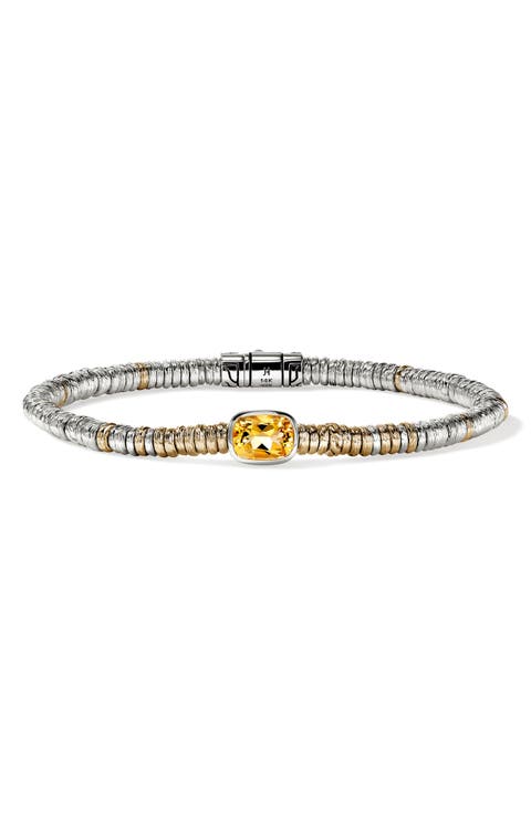 Heishi Bracelet, 14K Gold, Sterling Silver, Citrine, 4mm