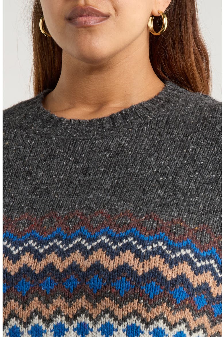 Golden Light Fair Isle Merino Wool Blend Crewneck Sweater, Alternate, color, SONATA COAL JETTY MIX
