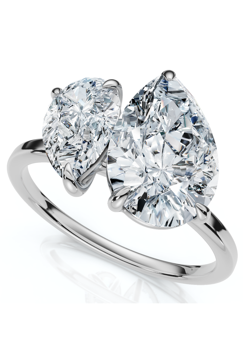 3Ct Toi Et Moi Pear Shape Diamond Ring 14k Gold Lab Grown, Alternate, color, 14k White Gold