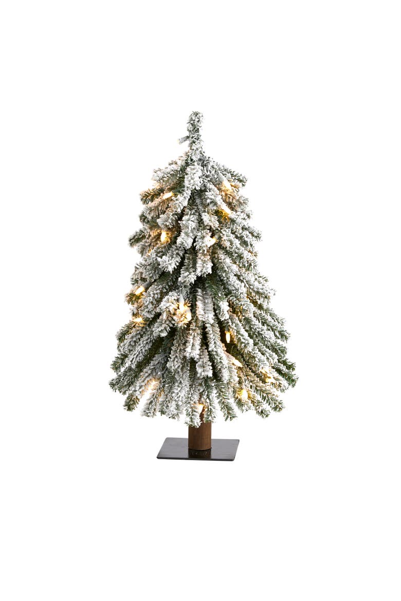 2-ft Flocked Grand Alpine Artificial Christmas Tree with 35 Clear Lights and 111 Bendable Branches on Natural Trunk, Main, color, Green