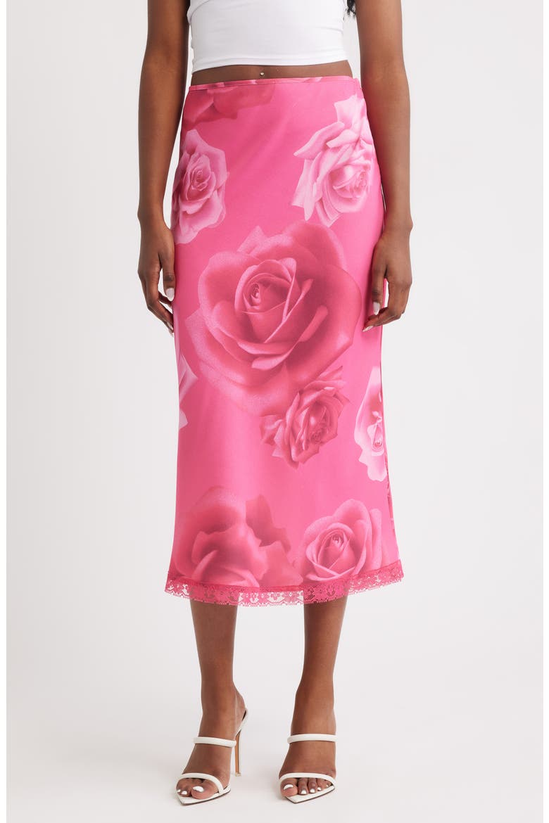 Roxy Rose Print Midi Skirt, Main, color, PINK ROSE