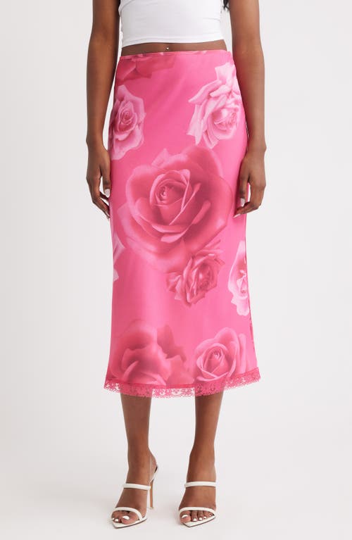 Bella Venice Roxy Rose Print Midi Skirt In Pink