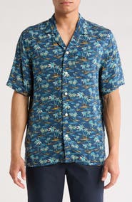 Original Penguin Beach Print Slim Fit Camp Shirt