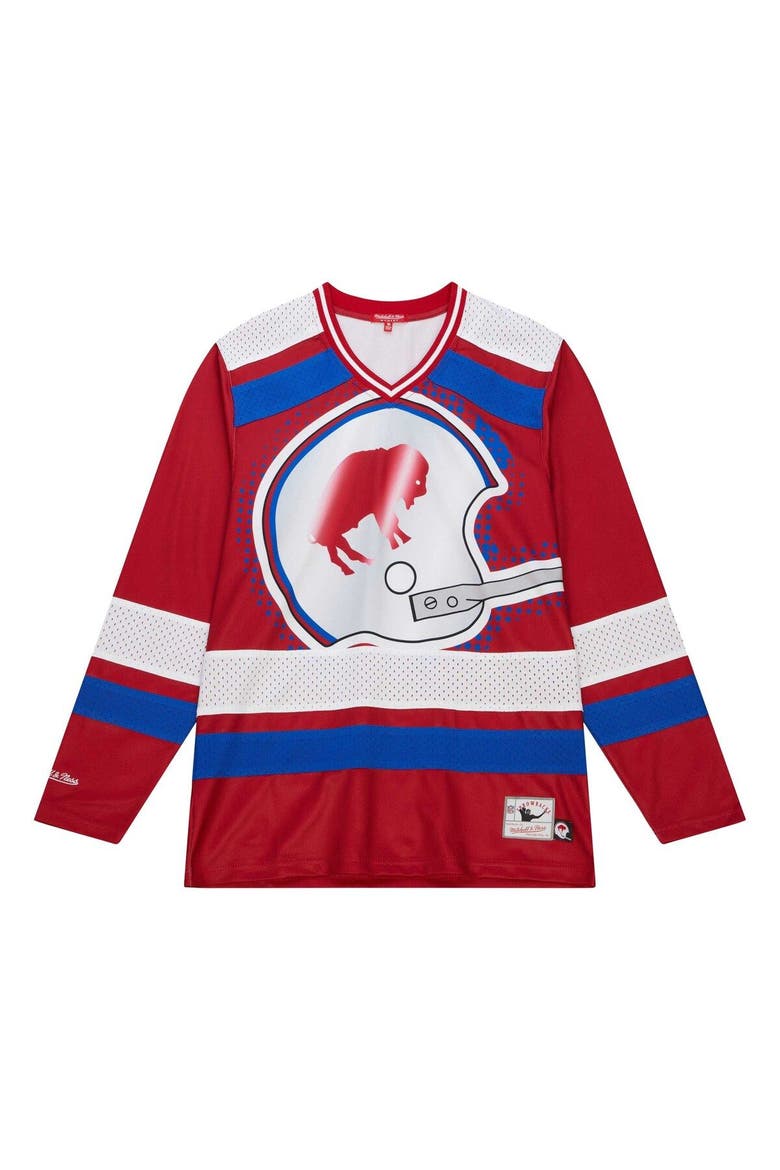 Women's Mitchell & Ness Red Buffalo Bills Big Face 7.0 Long Sleeve Jersey T-Shirt, Alternate, color, Red
