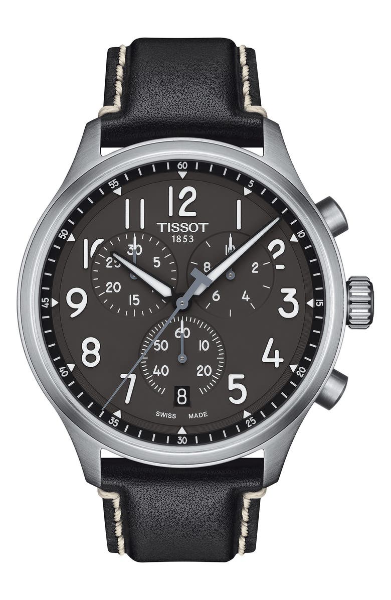 Tissot Chrono XL Chronograph Leather Strap Watch, 45mm, Main, color, 