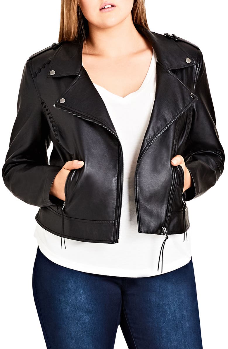 City Chic Whipstitched Biker Jacket, Main, color,