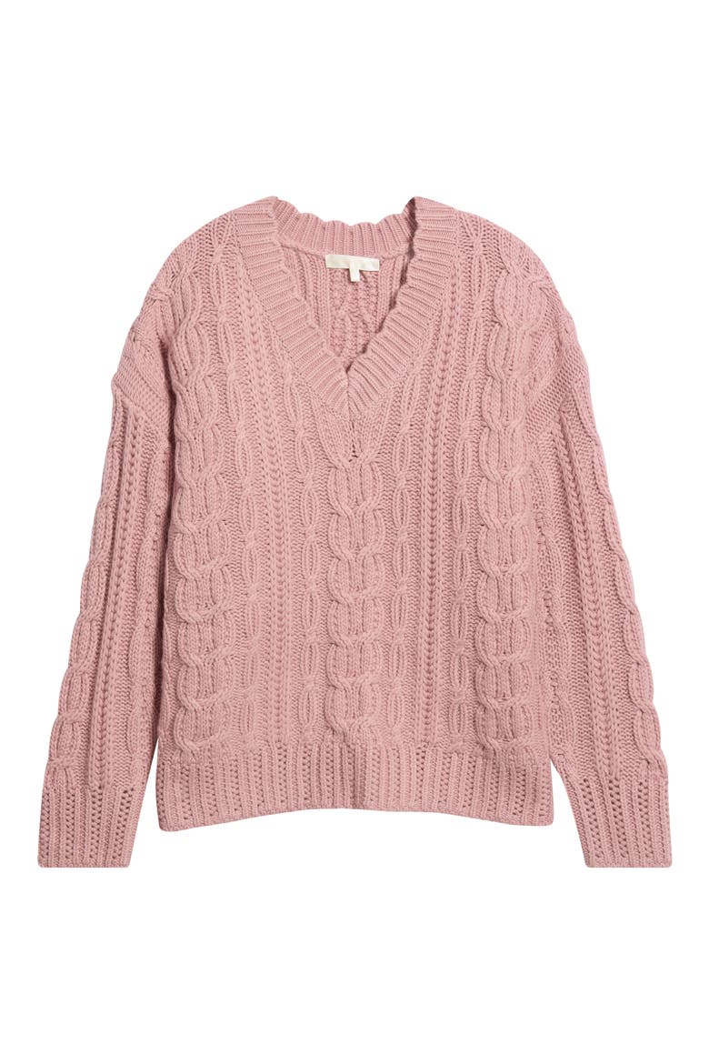 Croisette Cable Stitch Wool & Cashmere Sweater, Main, color, FLUSHED ROSE