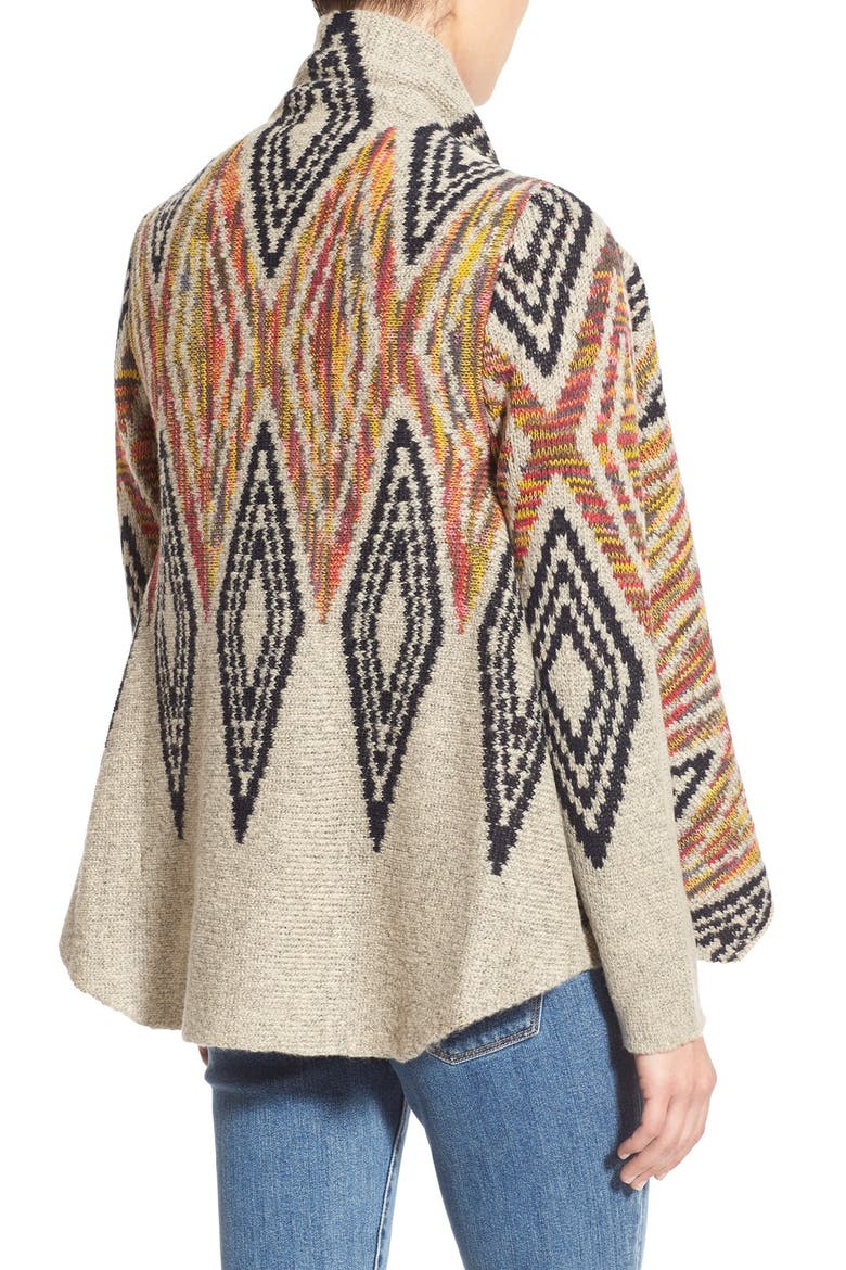 Woven Heart Diamond Pattern Shawl Cardigan, Alternate, color, TAN MULTI