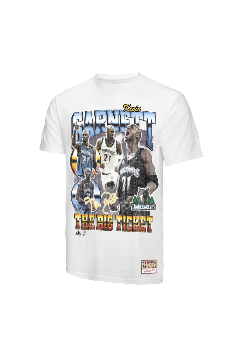 Men's Mitchell & Ness Kevin Garnett White Minnesota Timberwolves Hardwood Classics Commemorative Player Collage T-Shirt, Alternate, color, White