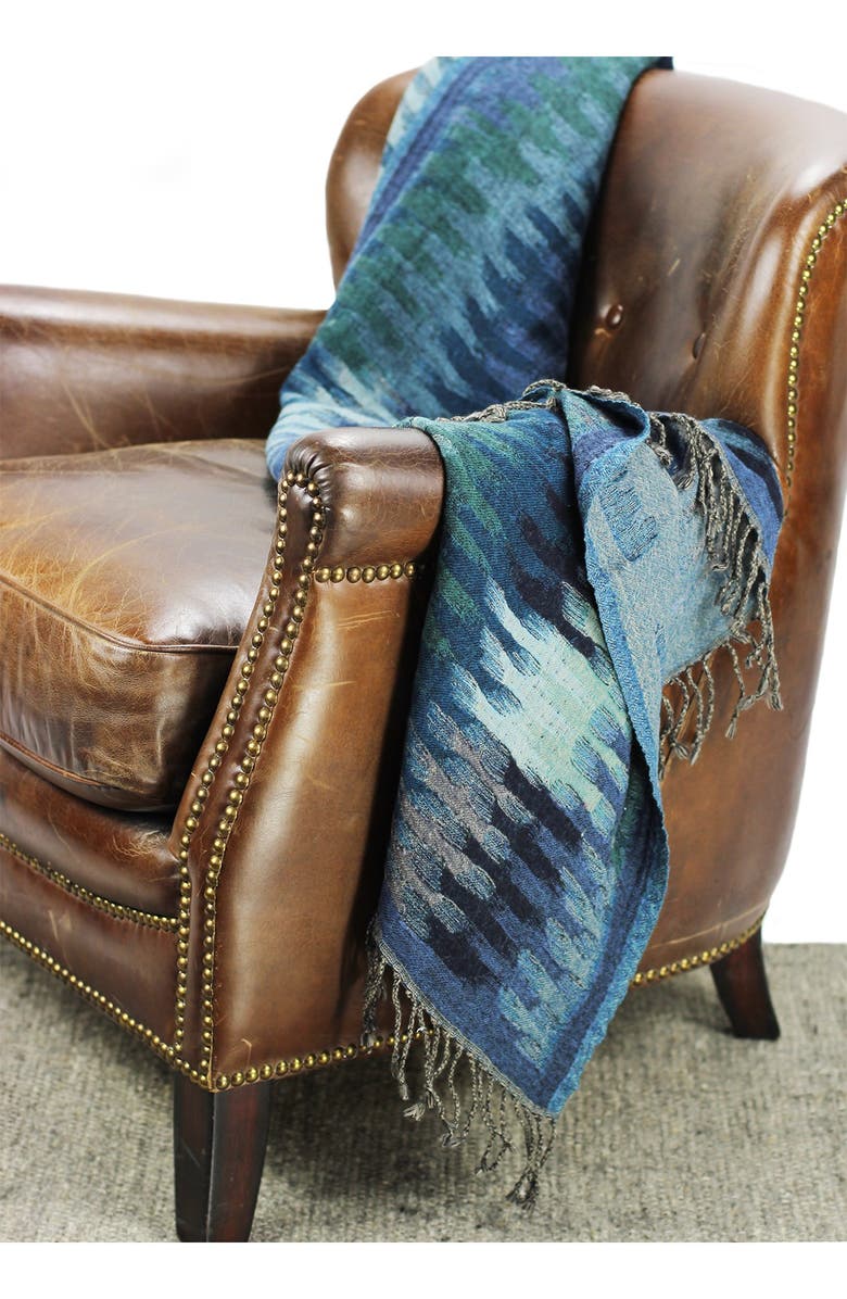 MELANGE HOME Yarn Dyed Ikat Wool Throw - Blue Multi, Alternate, color,