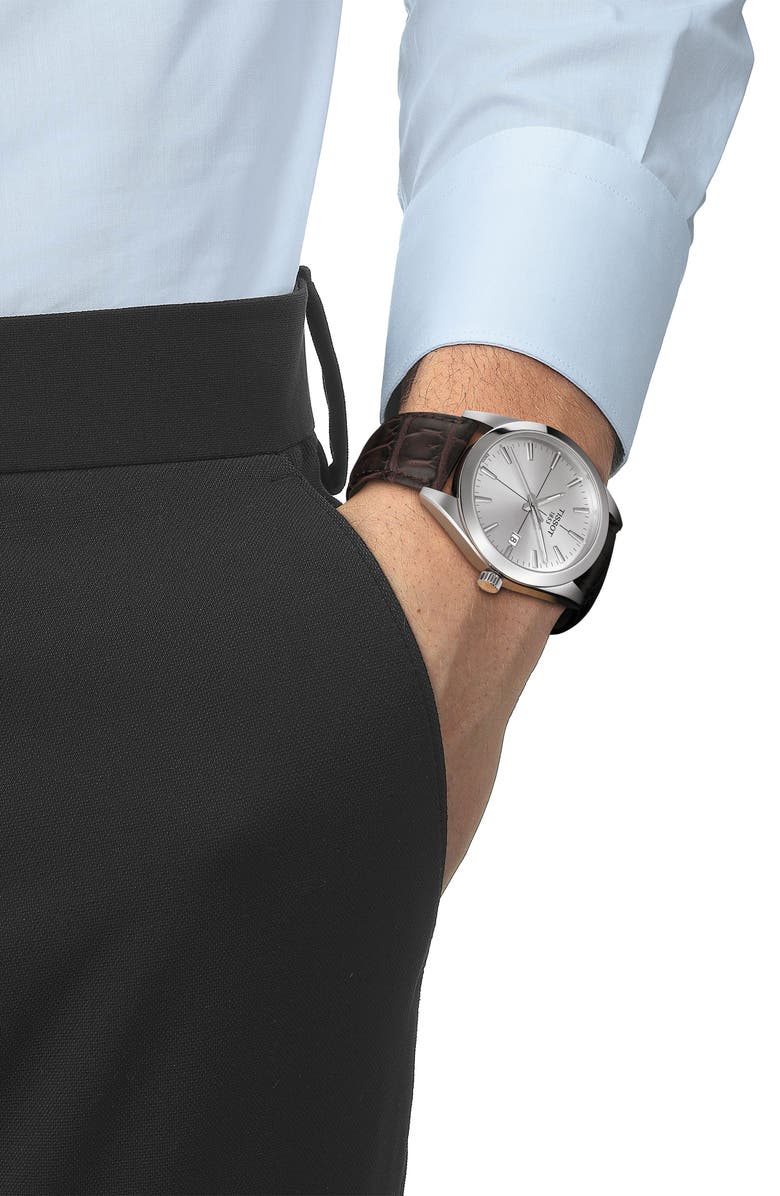 Tissot Gentleman Leather Strap Watch, 40mm, Alternate, color, Brown/ Silver