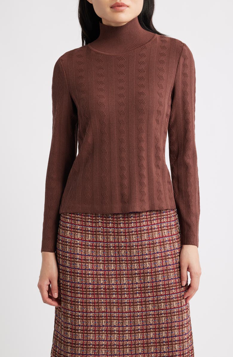 Misook Textured Knit Mock Neck Top, Main, color, Truffle