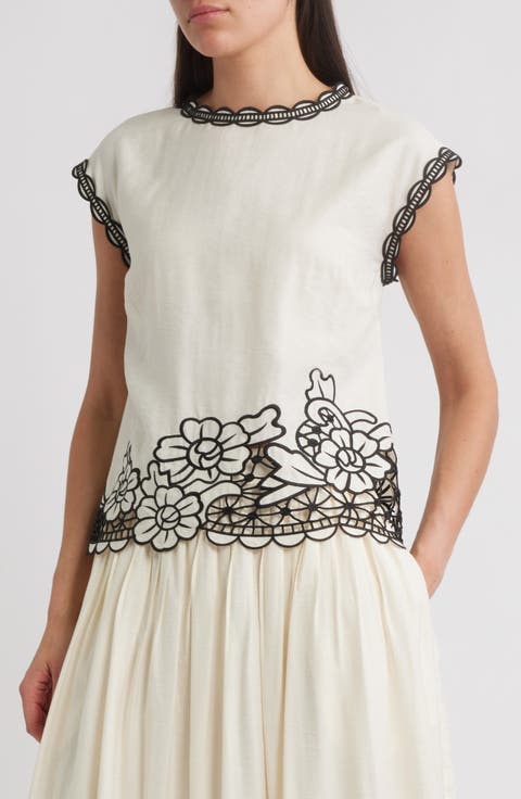The Poppy Embroidered Open Work Top